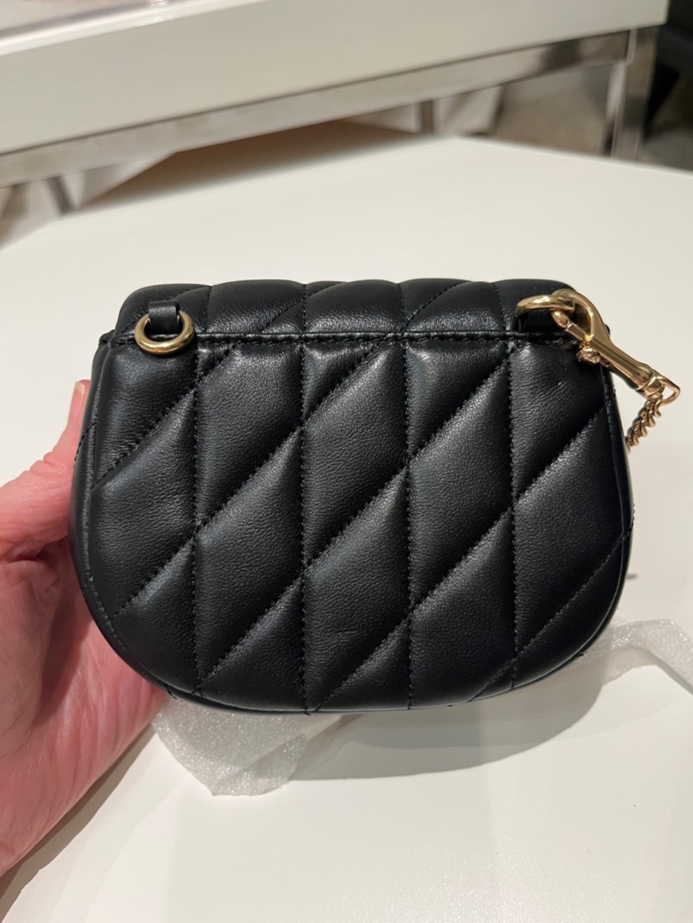 Quilted Black Leather Crossbody Bag with Gold Turn-Lock - Picture 2 of 4